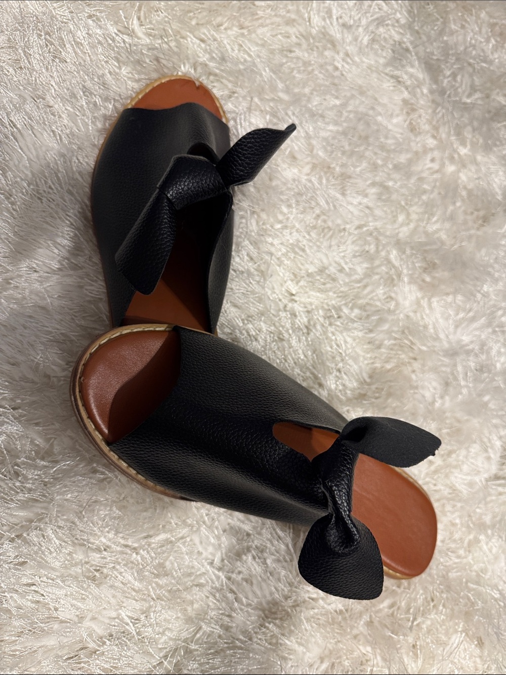 Source Unknown Black Bow Espadrille Slide Flats With Wooden Heel